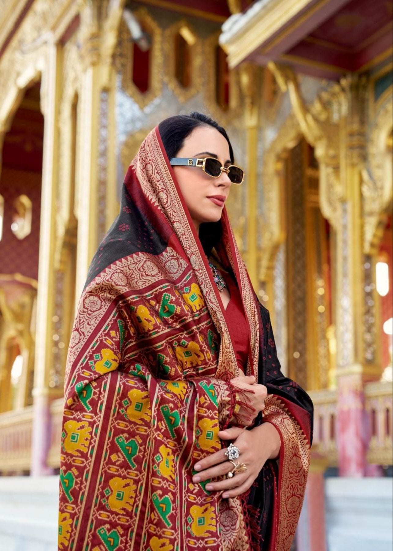 Black Patola Saree - side drape view