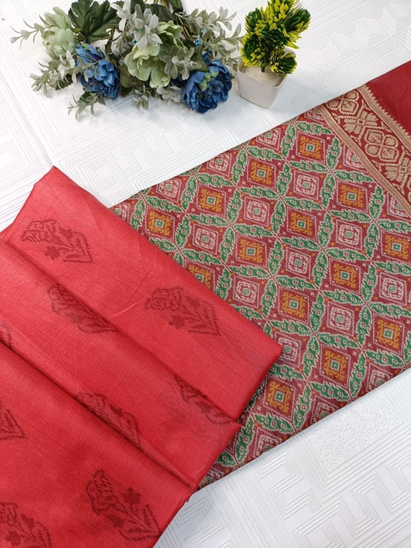 Golden Patola Saree - fabric texture close-up
