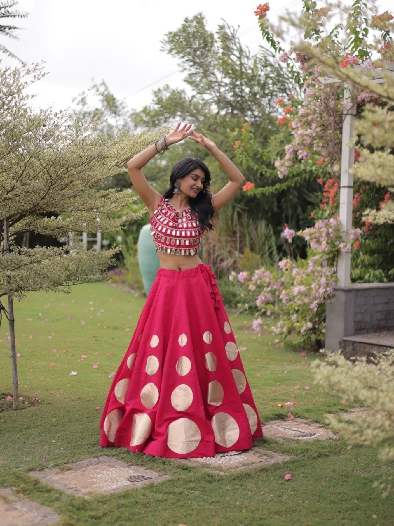 Roman Silk Navratri Lehenga Choli with Mirror Lace Work and 6 Meter Flair colour variant view