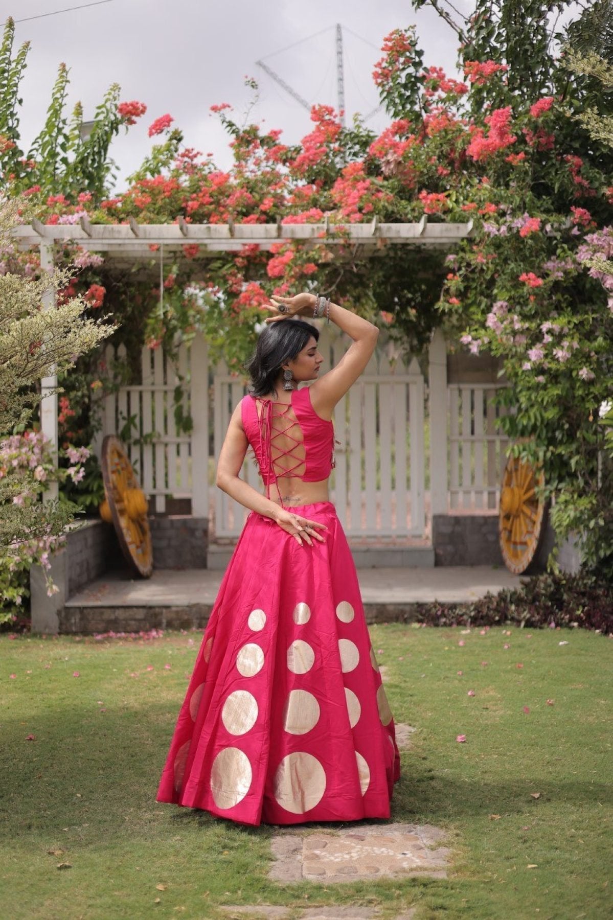 Roman Silk Navratri Lehenga Choli with Mirror Lace Work and 6 Meter Flair embroidery close-up