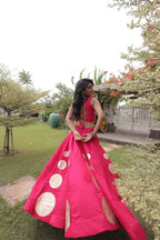 Roman Silk Navratri Lehenga Choli with Mirror Lace Work and 6 Meter Flair fabric texture detail