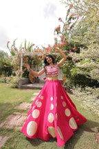 Roman Silk Navratri Lehenga Choli with Mirror Lace Work and 6 Meter Flair back view
