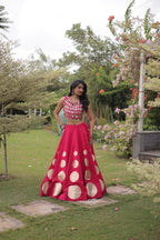 Roman Silk Navratri Lehenga Choli with Mirror Lace Work and 6 Meter Flair styling view