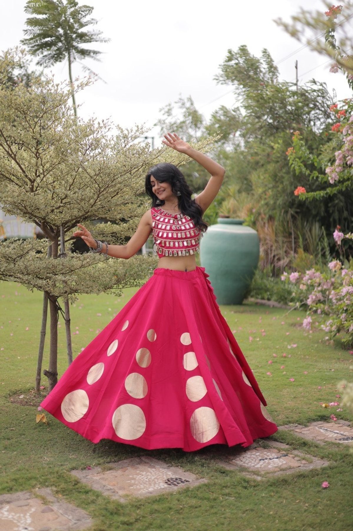Roman Silk Navratri Lehenga Choli with Mirror Lace Work and 6 Meter Flair colour variant view