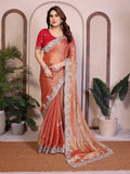 Orange Chiffon Saree for women - full front view | Snyvia