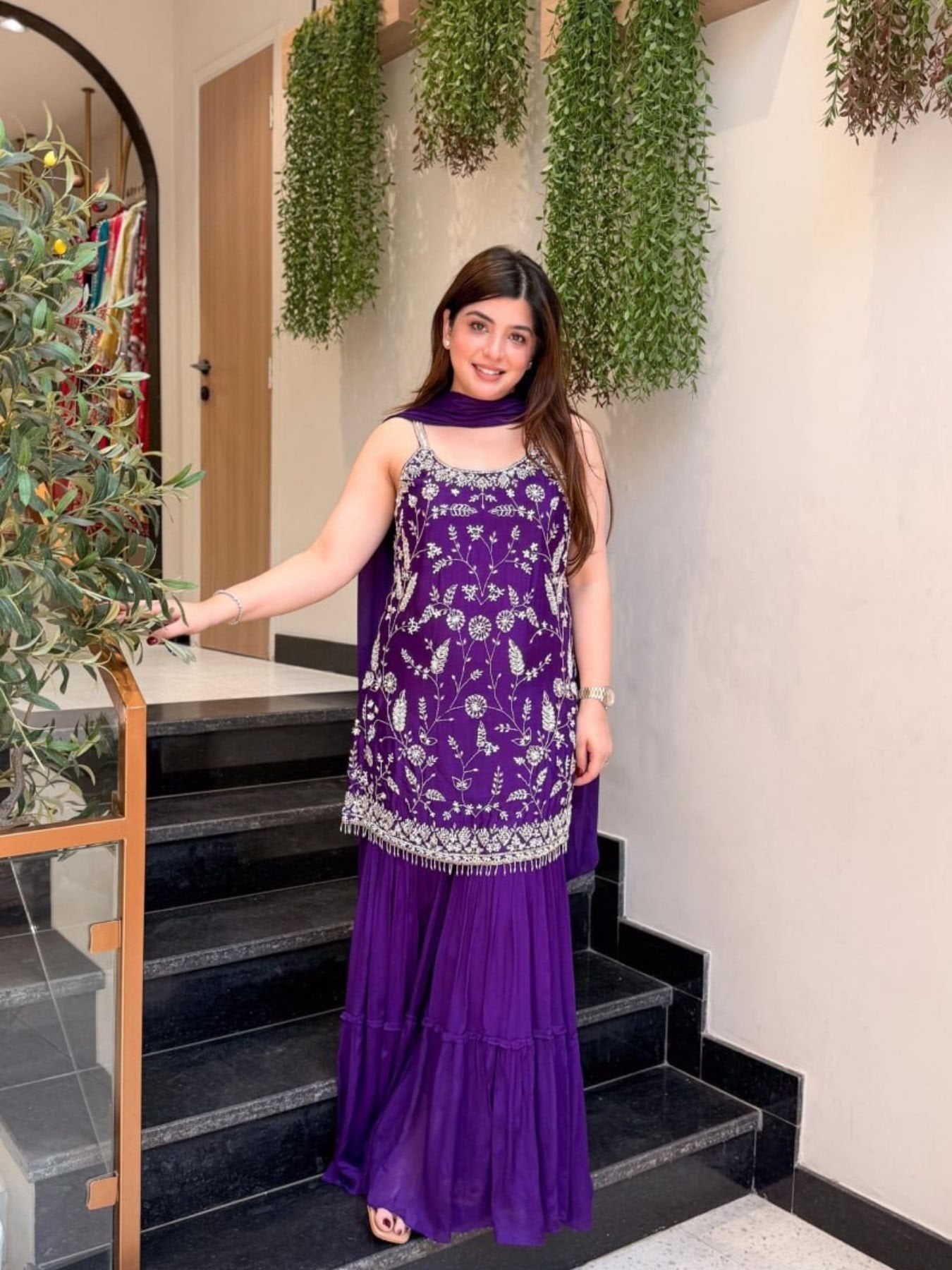 Purple Chinon Kurti with Dupatta for women | Snyvia