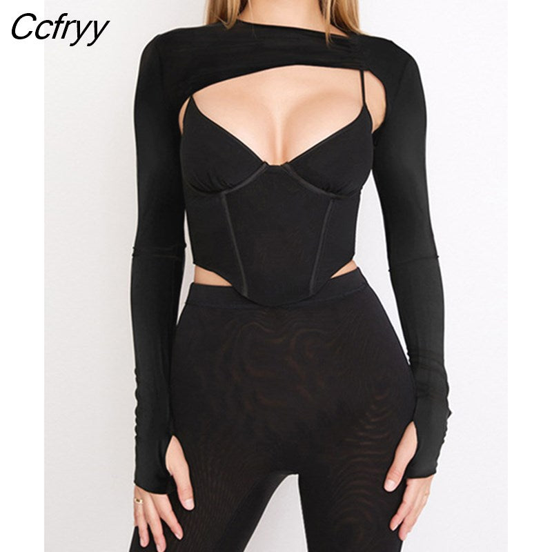 Kai Black Bustier Crop Top for Women
