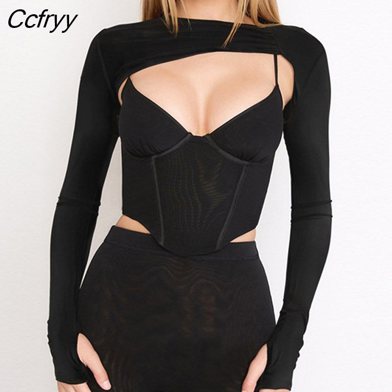 Kai Black Bustier Crop Top for Women