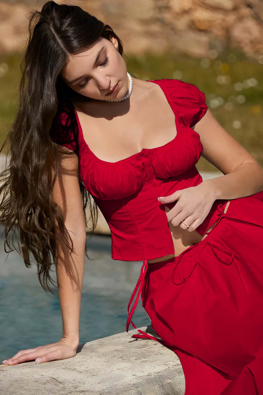 Rose Red Gathered Top for Women