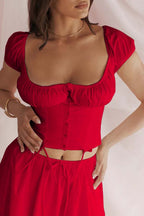 Rose Red Gathered Top for Women