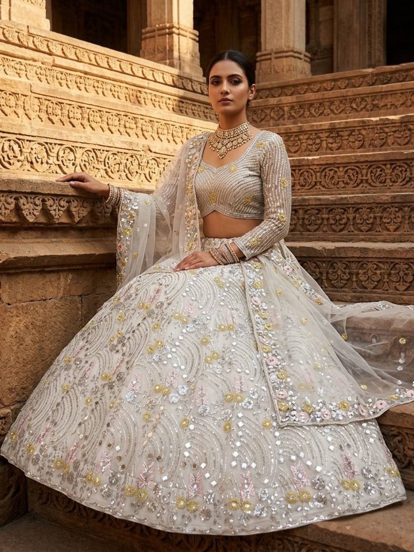 Mirror Embroidered Lehenga Set with 4 Meter Flair for women | Snyvia