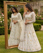 White Mirror Embroidered Lehenga Set with 4 Meter Flair styling view