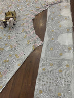 White Mirror Embroidered Lehenga Set with 4 Meter Flair embroidery close-up