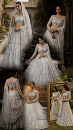 White Mirror Embroidered Lehenga Set with 4 Meter Flair back view