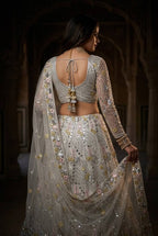 White Mirror Embroidered Lehenga Set with 4 Meter Flair styling view