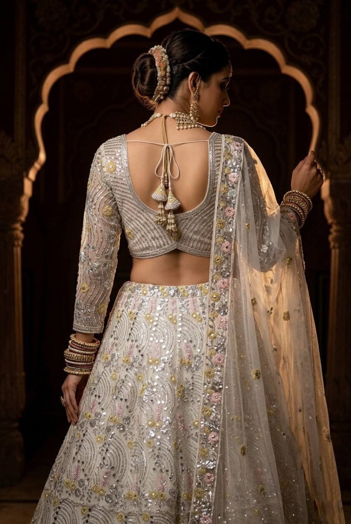 White Mirror Embroidered Lehenga Set with 4 Meter Flair colour variant view