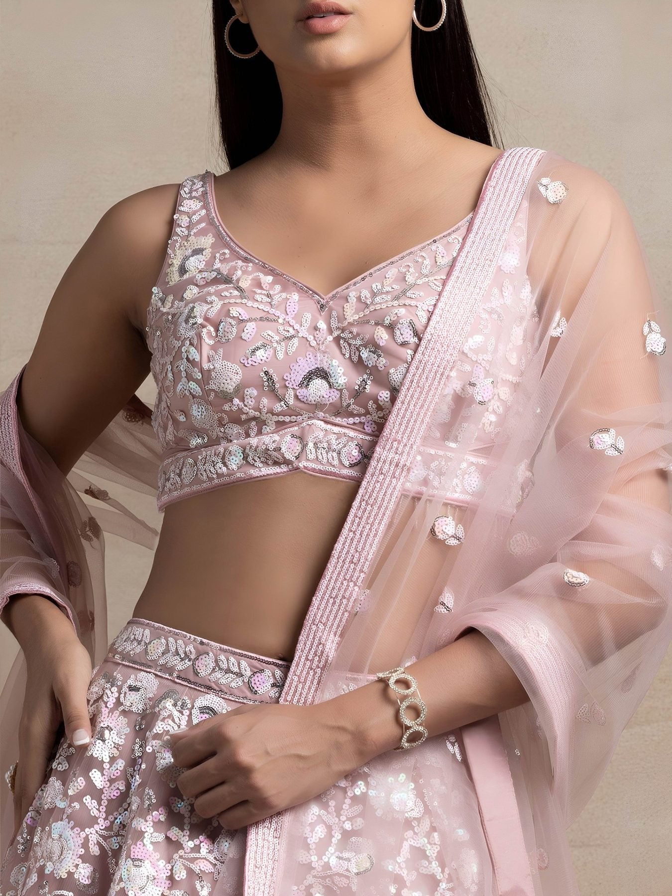 Soft Net Bridal Lehenga embroidery close-up