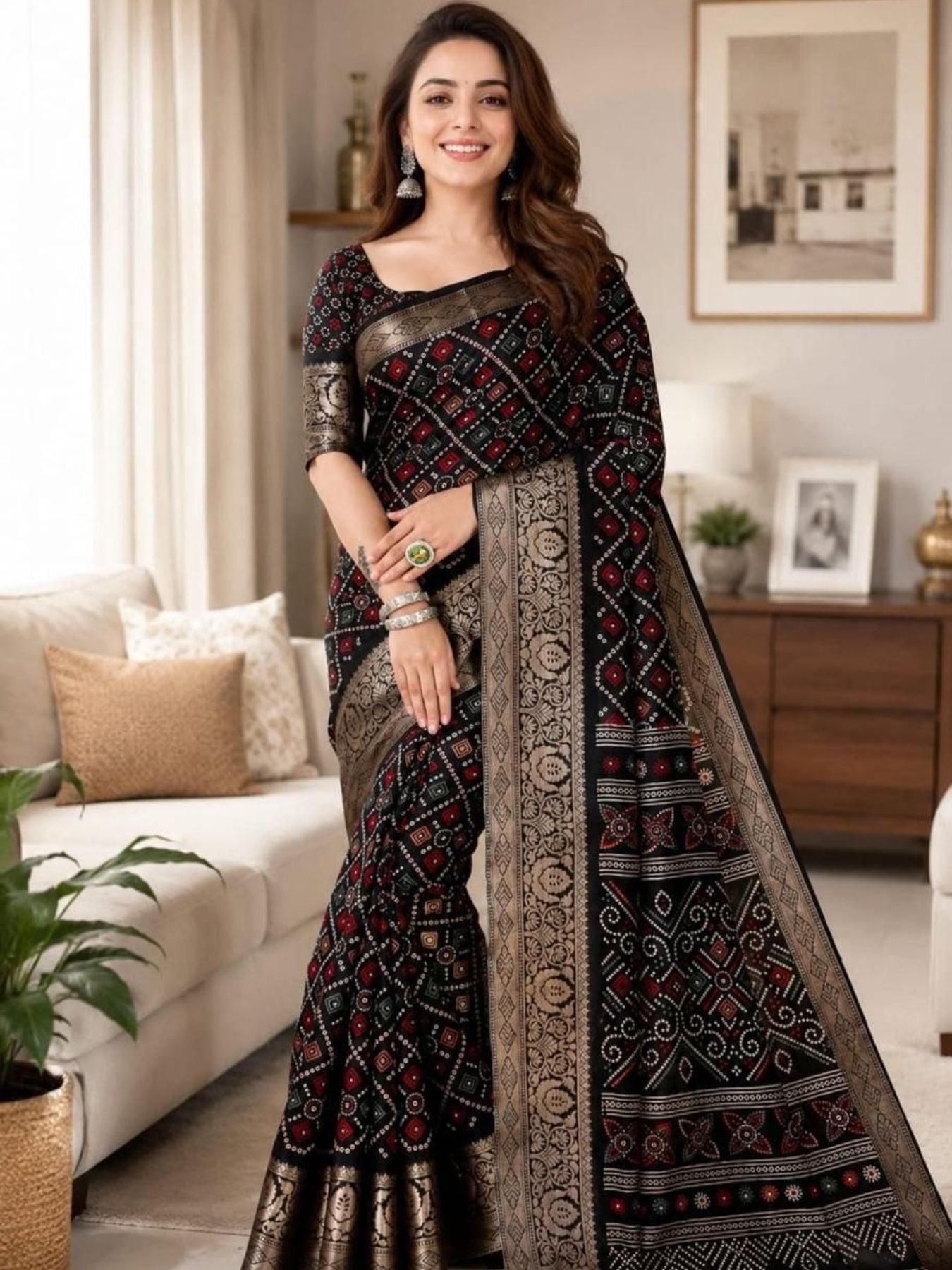 Black Kanjivaram Saree for women - full front view | Snyvia