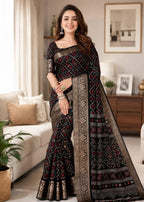 Black Kanjivaram Saree - side drape view