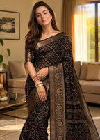 Black Kanjivaram Saree - blouse and border close-up