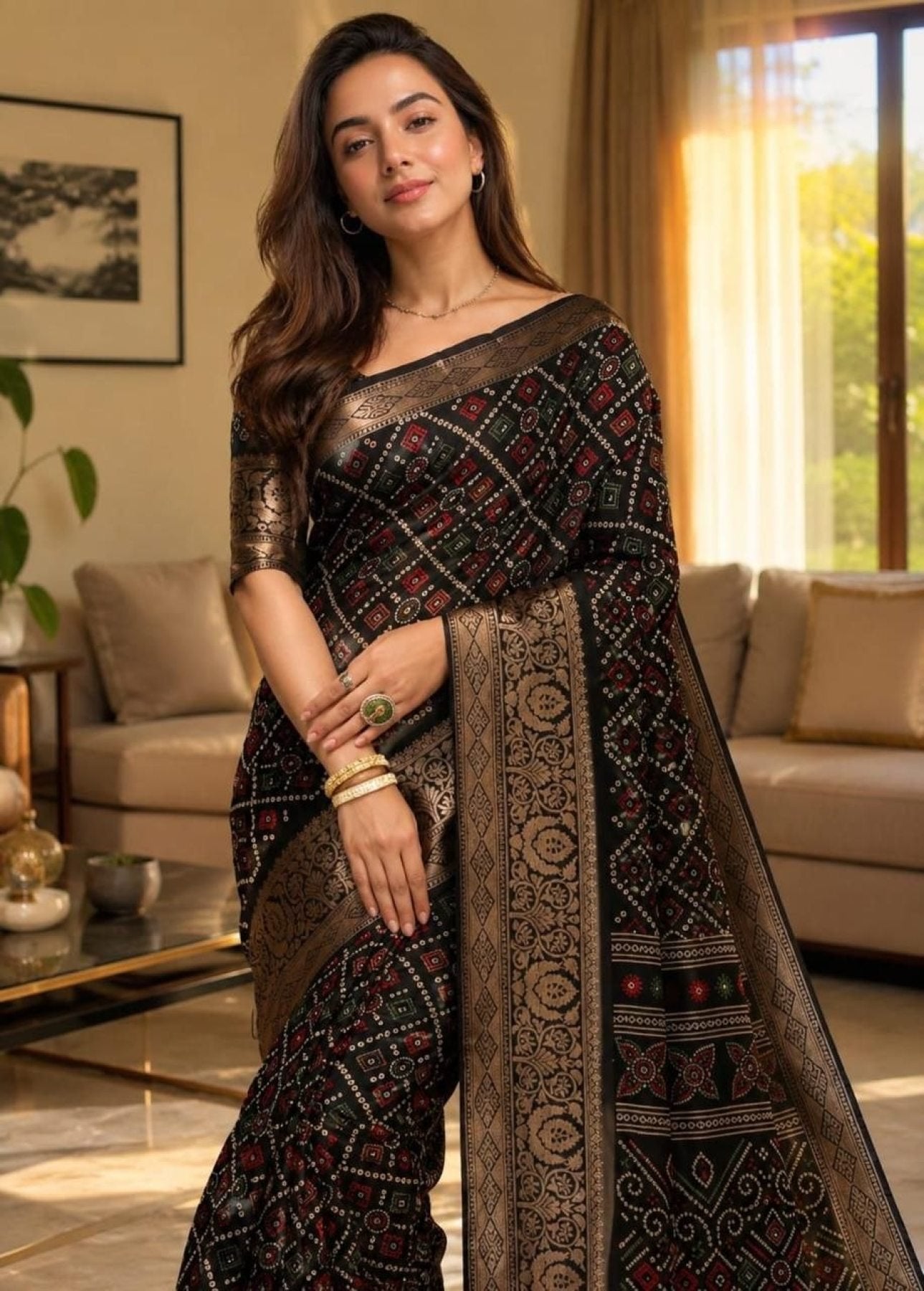 Black Kanjivaram Saree - blouse and border close-up