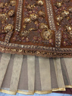 Brown Butterfly Net Lehenga Choli with Heavy Glass Sequins Work front view