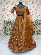 Brown Butterfly Net Lehenga Choli with Heavy Glass Sequins Work blouse and dupatta detail