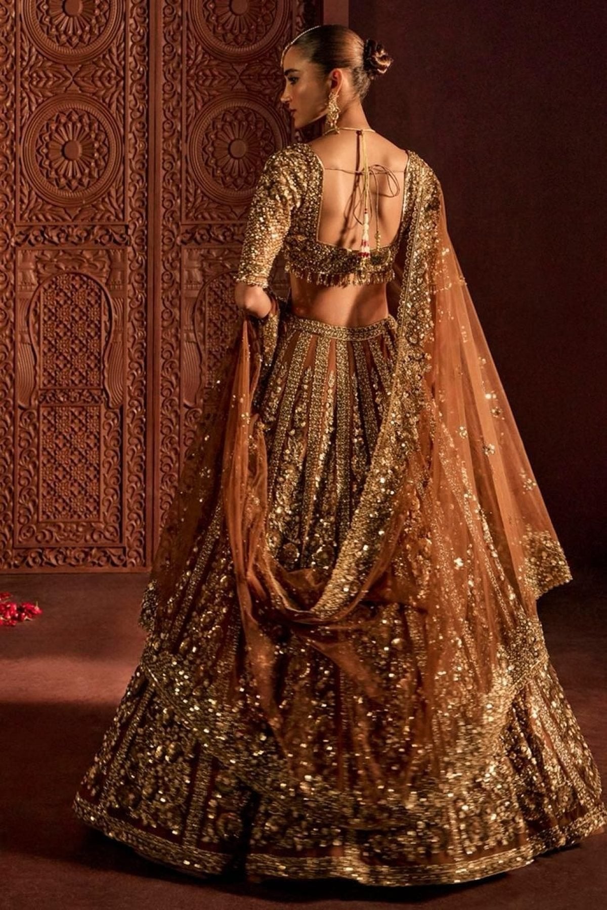 Brown Butterfly Net Lehenga Choli with Heavy Glass Sequins Work colour variant view