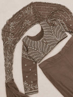 Brown Chinon Lehenga - back view