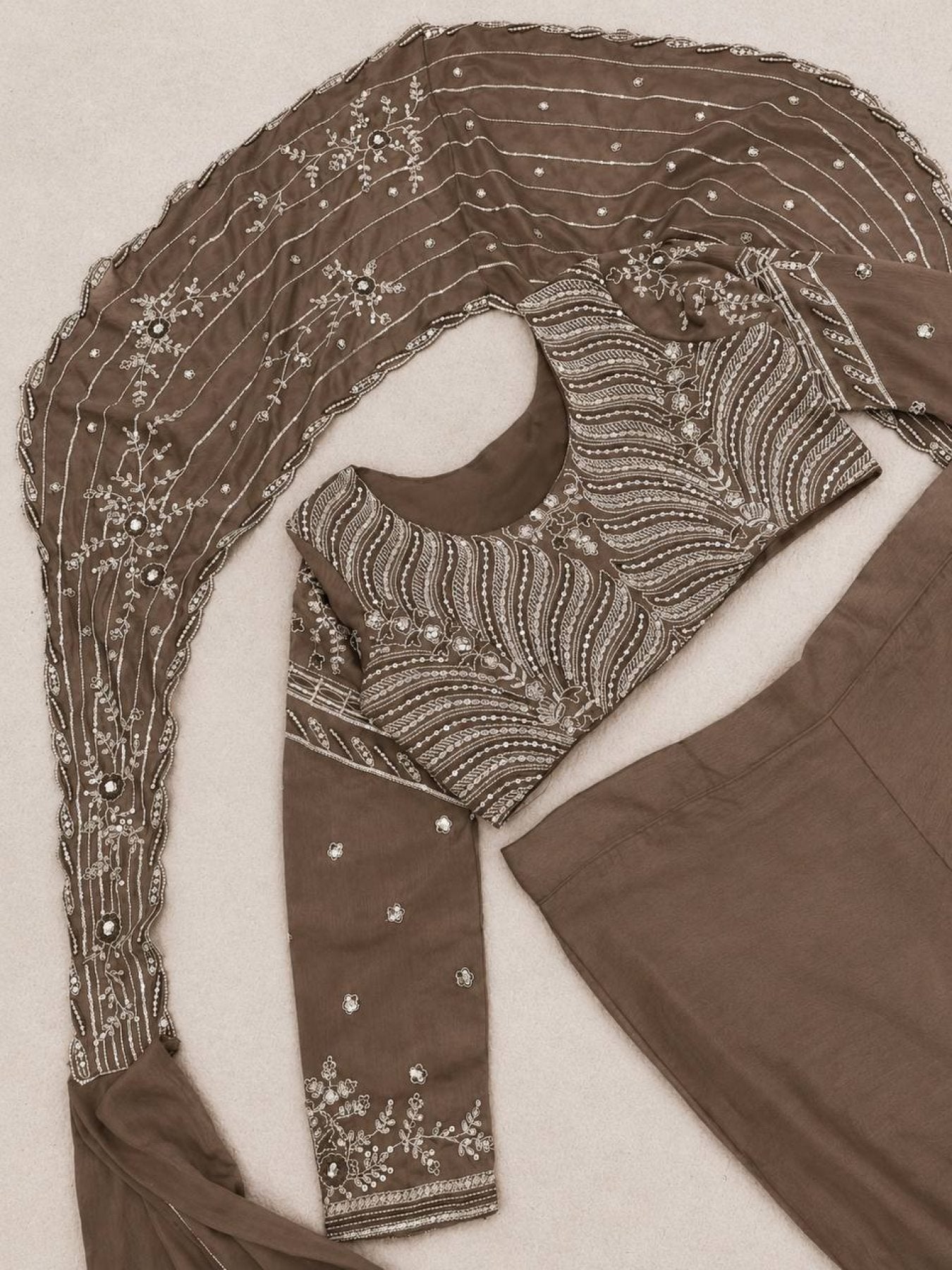 Brown Chinon Lehenga - back view