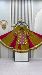 Pure Cotton Navratri Kediyu Lehenga Set with 6 Meter Flair for Garba Nights embroidery close-up