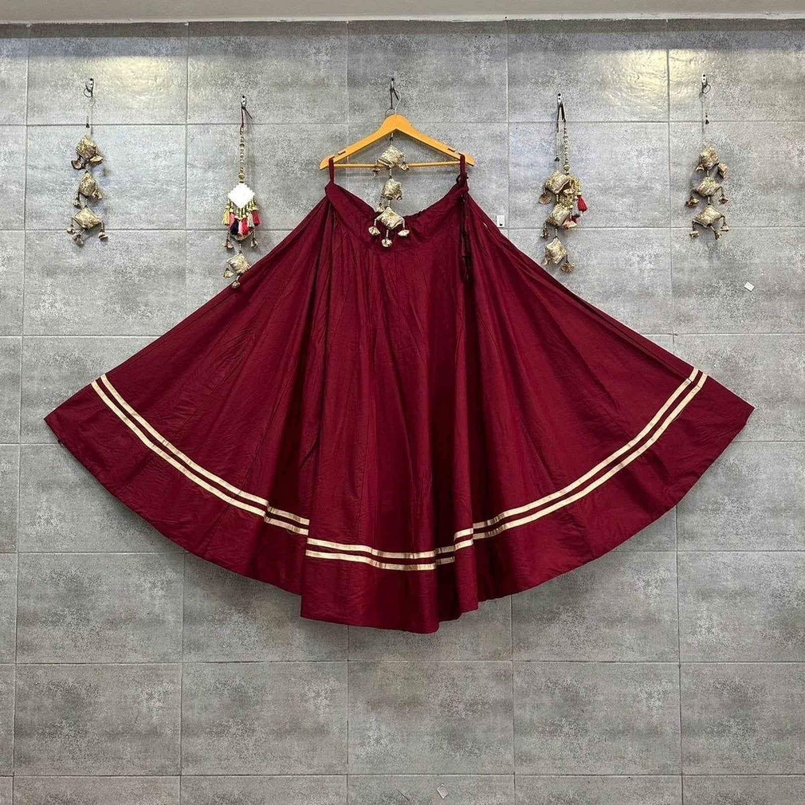Brown Navratri Lehenga with Gotta Patti Work full drape view