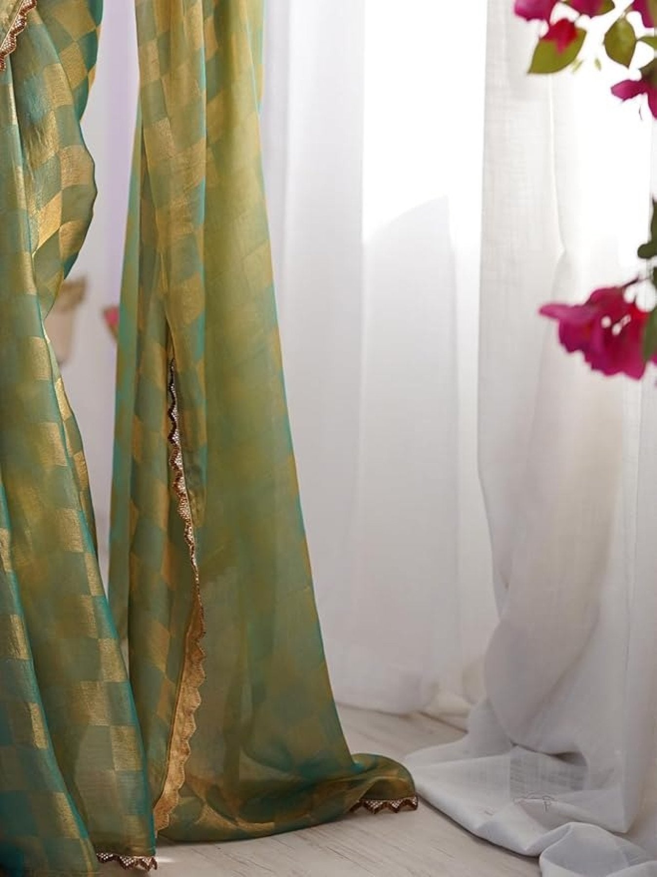 Green Saree - drape and pallu detail