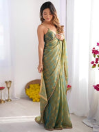 Green Saree - fabric texture close-up