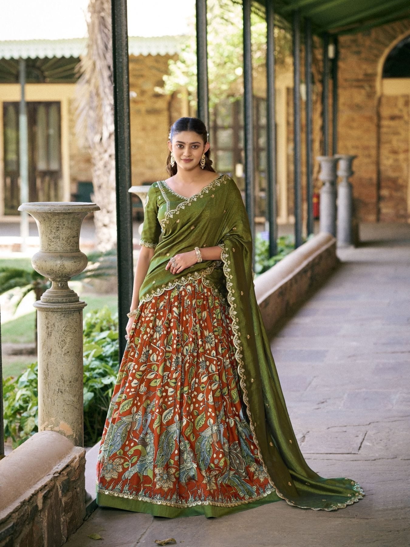 Tasar Silk Lehenga with Sequins Embroidered Vichitra Silk Blouse for women | Snyvia