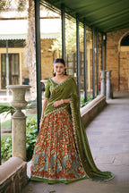 Green Tasar Silk Lehenga with Sequins Embroidered Vichitra Silk Blouse detailed view