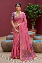 Pink Cotton Saree - drape and pallu detail