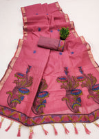 Pink Cotton Saree - side drape view
