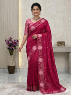 Pink Chiffon Saree for women - full front view | Snyvia