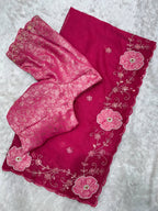 Pink Chiffon Saree - side drape view