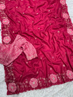 Pink Chiffon Saree - blouse and border close-up