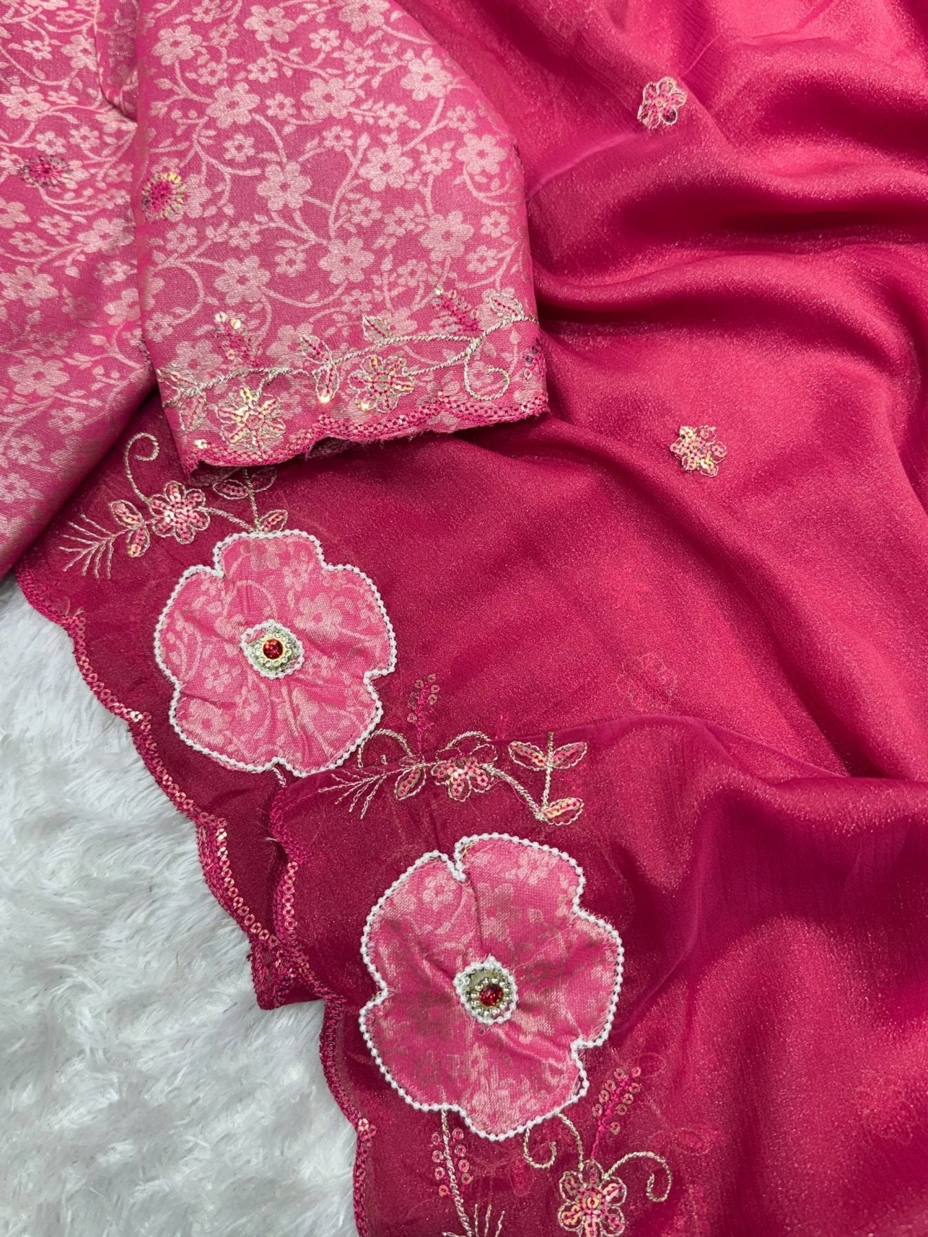 Pink Chiffon Saree - fabric texture close-up