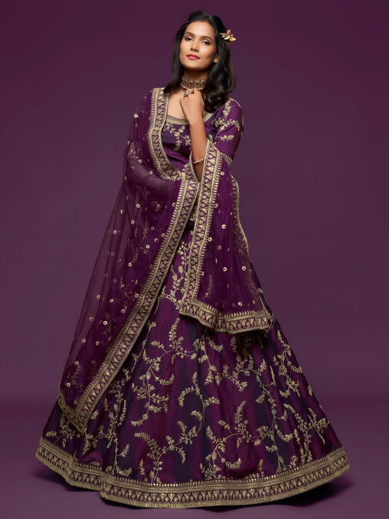 Art Silk Lehenga Choli Set with Heavy Zari and Sequins Work full drape view