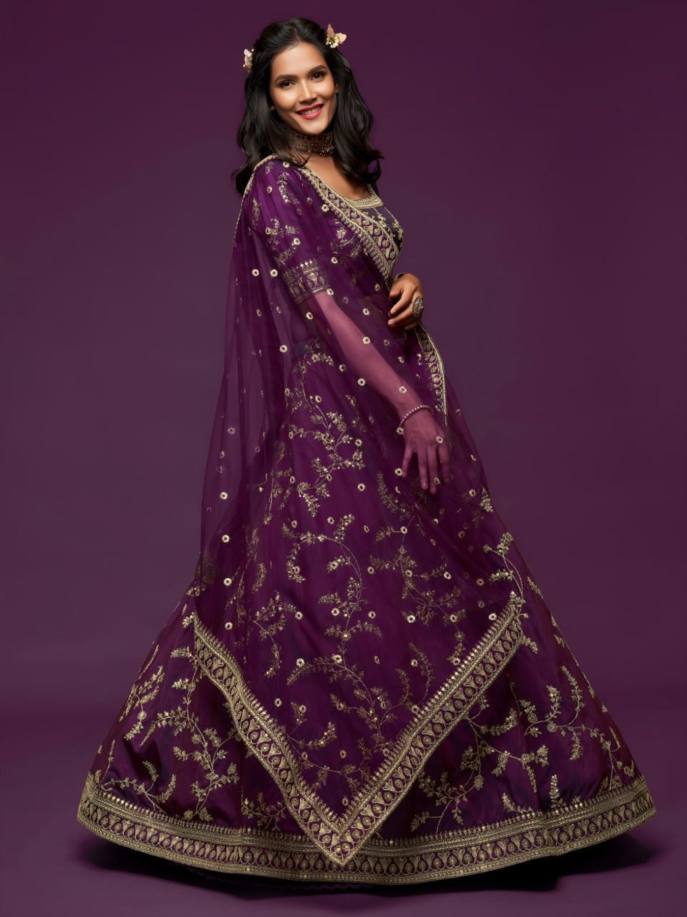 Art Silk Lehenga Choli Set with Heavy Zari and Sequins Work embroidery close-up