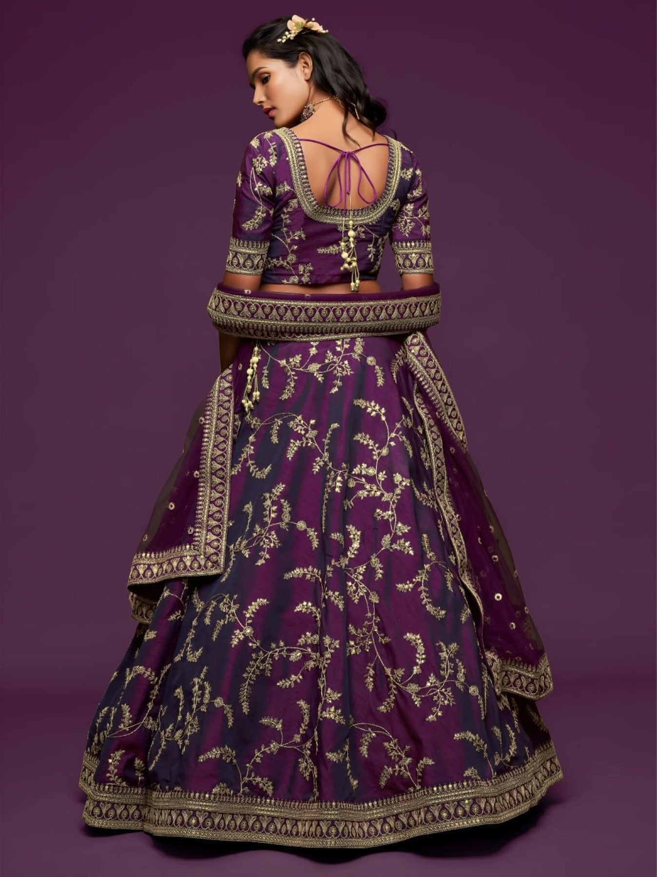 Art Silk Lehenga Choli Set with Heavy Zari and Sequins Work fabric texture detail