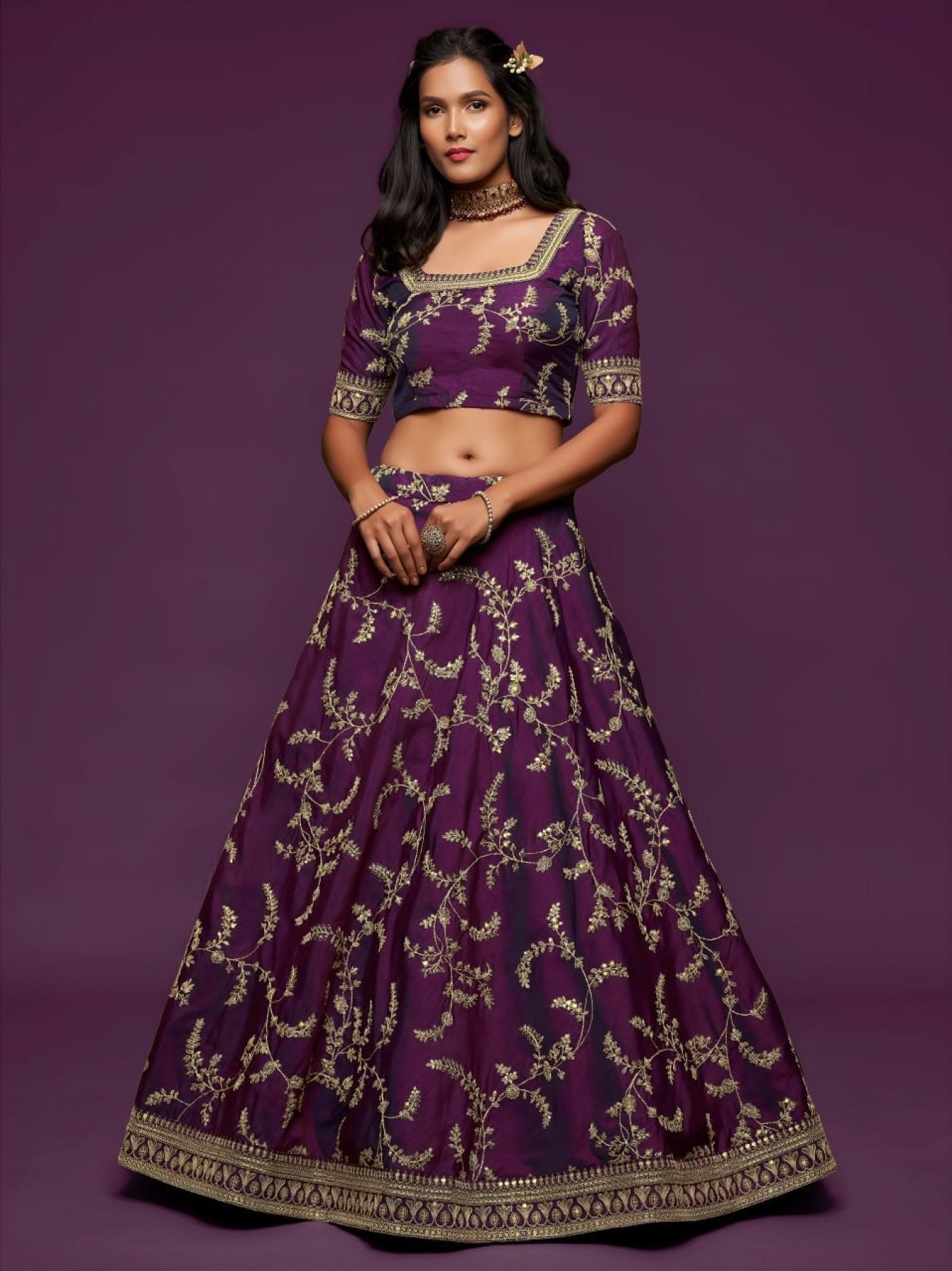 Art Silk Lehenga Choli Set with Heavy Zari and Sequins Work back view