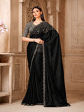 Black Satin Saree for women - full front view | Snyvia
