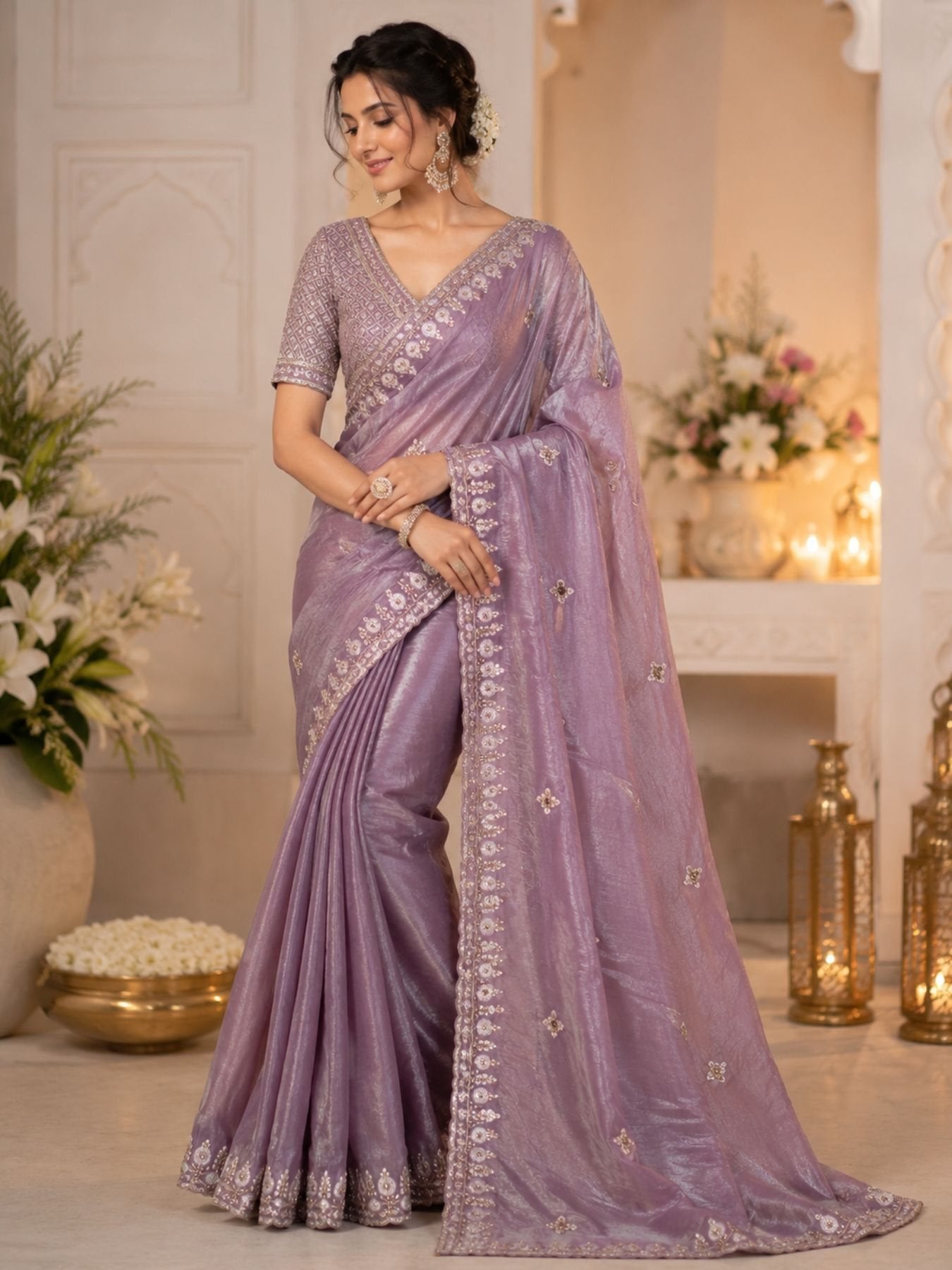 Lavender Saree for women - full front view | Snyvia