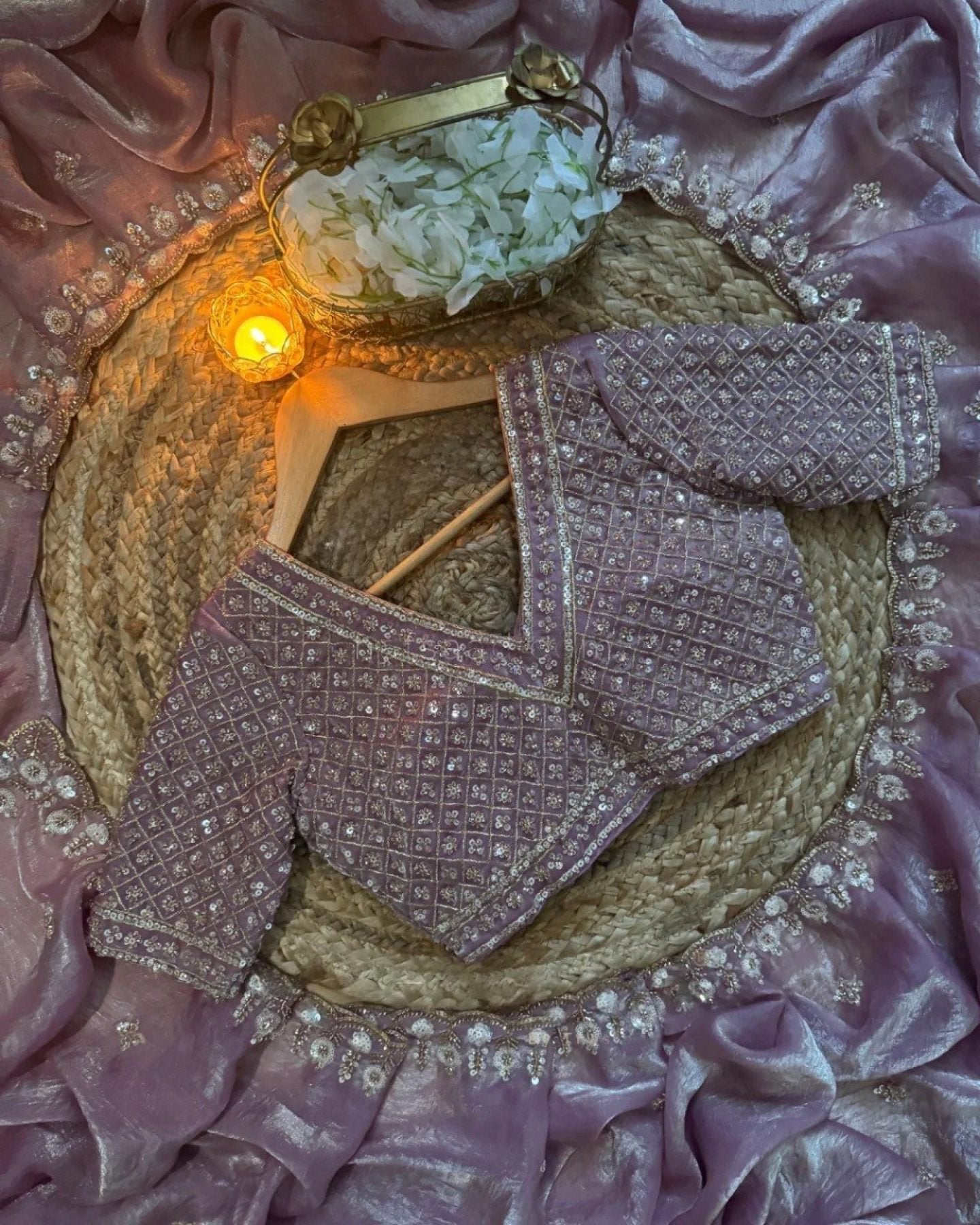 Lavender Saree - side drape view