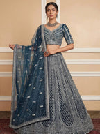 Blue Navy Net Lehenga with Embroidery for Wedding Wear for women | Snyvia
